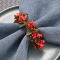 Christmas napkin ring featuring red berries, green leaves and frosted white accents - Christmas Red Berry Flower Garland Napkin Ring