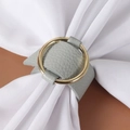 Modern light grey PU leather napkin ring with gold circular buckle on white fabric - Light Grey PU Leather Napkin Ring