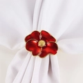 Elegant red flower napkin ring with gold accents on a white cloth for wedding decor - Red Enamel Flower