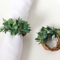 Artificial green leaf napkin rings with woven vine base for rustic table decor - Leaf Garland Napkin Ring