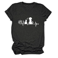 Close-up of the heart rate and pet paw print design on the gray cotton t-shirt - Heather Gray (White Font)