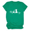 Detail of emerald green t-shirt featuring white pet paw heartrate print and rolled sleeves - Dark Green (White Font)