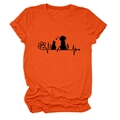 Detail of creative black pet heartbeat paw print on orange cotton crewneck t-shirt - Orange (Black Font)