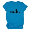 Detail of bright blue t-shirt with black pet paw and heartbeat graphic print - Lake Blue (Black Font)