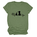 Detail view of olive green cotton T-shirt featuring pet paw and heartbeat graphic print - Olive Green (Black Font)