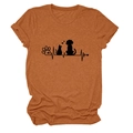 Detail of paw prints and pet heartbeat silhouette on ginger orange short sleeve t-shirt - Burnt Orange (Black Font)