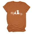 Close-up of burnt orange pet-themed T-shirt with white paw print and heartbeat graphics - Burnt Orange (White Font)