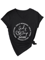 Détail d'un t-shirt noir col V avec motif Girl's Trip 2026 et nœud sur le côté - S / Noir (Imprimé Blanc)