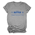 Dettaglio di t-shirt grigia girocollo con stampa grafica Salted Butter blu in cotone - S / grigio scuro
