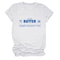 Détail d'un t-shirt en coton blanc avec motif Salted Butter bleu et échelles de mesure - S / Sable