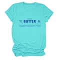 Détail du t-shirt col rond bleu sarcelle avec imprimé graphique beurre salé créatif - S / Bleu Eau Profonde