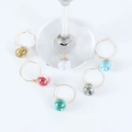 Set of 6 gold star-shaped wine glass charms with colorful sequins in glass globes - Multicolor Pentagram Sequin Set