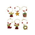 Set di 6 ciondoli natalizi per calici da vino con decorazioni festive per tavola di Natale - Set a Tema Natalizio (Confezione da 6)