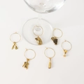 Set of 6 gold wine glass charms with wine-themed pendants for party identification - Gold Creative Shapes Wine Glass Charms Set