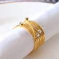 Golden multi-layer wrap napkin ring with sparkling rhinestones for wedding table decor - Gold Rhinestone Spiral Metal Napkin Ring