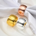 Polished drum-shaped napkin rings in gold, silver, and rose gold with striped texture - Drum Striped / Silver