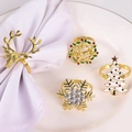 Juego de servilleteros navideños con reno corona copo de nieve y árbol blanco - [juego De 4 Piezas] Corona Floral Ciervo Copo De Nieve Clip Para Servilletas Con Forma De Cabeza De Ciervo