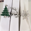 Juego de servilleteros navideños con árbol verde, reno plateado y copo de nieve - Árbol de Navidad + Copo de Nieve + Ciervo Juego de 3 / Plata/Verde