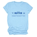 T-shirt bleu clair à col rond avec impression graphique vintage de beurre salé bleu foncé - S / Bleu clair