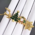 Christmas napkin ring set with gold reindeer, Xmas tree, wreath and snowflake designs - Reindeer Christmas Tree Wreath And Snowflake Style (Set 6)
