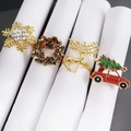 Aros de servilleta navideños con copos, corona, renos y coche adornados con cristales - Estilo Copo de Nieve Guirnalda Reno Y Coche Rojo (Set 4)