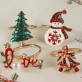 Detalle de cuatro servilleteros navideños con árbol, muñeco de nieve, campana y amor - Árbol de Navidad Muñeco de Nieve LOVE Y Campanas
