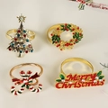 Set of 4 festive gold Christmas napkin rings with rhinestones and enamel details - Christmas Series 4-Piece Set (ZWZ-XMS-205)