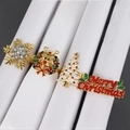 Set de servilleteros navideños con copo de nieve, reno, árbol y texto festivo - 【4 Piezas/Set】Servilleteros de Combinación de Decoración de Mesa de Fiesta de Navidad