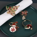 4er-Set festliche Serviettenringe mit Emaille-Weihnachtsbaum Schneemann und Glocke - Weihnachtskombinationsserie (ZWZ-XMS-050)