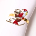 Rond de serviette Père Noël skieur doré avec émail coloré et strass étincelants décoratifs - Rond de Serviette Or Père Noël en Strass
