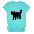 Detailed flat lay of a turquoise crew neck t-shirt with a cute black cat graphic - S / Deep Water Blue