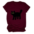 Detail of burgundy t-shirt with black cat silhouette print and yellow eyes - S / Burgundy
