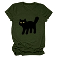 Detail of a dark green round neck T-shirt featuring a minimalist black cat graphic - S / Army Green