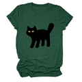 Close-up of crew neck short sleeve T-shirt featuring a cute black cat graphic print - S / Vintage Green