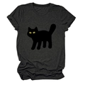 Detail of cute black cat print on charcoal grey cotton short sleeve crewneck t-shirt - S / Black Heather Grey