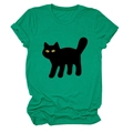 Flat lay detail of a bright green crewneck T-shirt with a minimalist black cat print - S / Dark Green