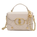Chic beige quilted crossbody bag with gold CD logo twist lock and chain strap - White Quilted Style (5026)