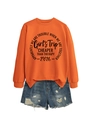 Orange crew neck sweatshirt with 'Girl's Trip' text and distressed denim shorts - Orange (Black Font)