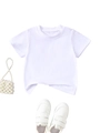 Flat lay of white cotton t-shirt with matching velcro sneakers and pearl mini bag - 120cm / White
