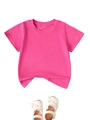 Flat lay of kids rose pink cotton t-shirt with cream bow Mary Jane shoes - 120cm / Rose Red