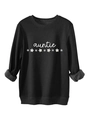 Gros plan du sweat à capuche noir avec texte auntie et imprimés de fleurs marguerites - Noir