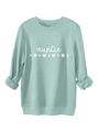 Détail du sweat vert menthe avec texte auntie blanc et imprimé floral de pâquerettes - Vert clair