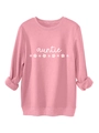 Vue détaillée du sweat rose Auntie avec imprimé marguerite et finitions côtelées - Pêche