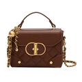 Deep brown quilted crossbody bag with golden oval buckle and elegant chain strap - Coffee Quilted Style (5026)