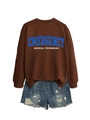 Flat lay of brown emergency medical crewneck sweatshirt with distressed denim shorts - Coffee Sweatshirt (White Text)