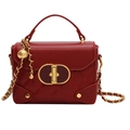 Red quilted square crossbody bag with gold-tone oval rotating lock and metal chain strap - Red Quilted Style (5026)