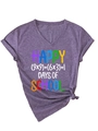 Dettaglio di t-shirt viola con scollo a V, maniche risvoltate e nodo decorativo in vita - S / Viola