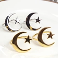 Star and moon metal napkin rings set in gold and silver finish for table decor - Star Open Napkin Ring / Silver