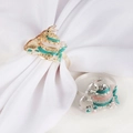 Easter rabbit napkin ring set with colorful enamel eggs in gold and silver finish - Holding Easter Egg Style (Style 5)