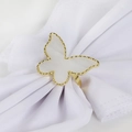 Elegante portatovagliolo a farfalla dorato con ali in finta madreperla su tessuto bianco - Stile Farfalla in Finta Madreperla / Oro